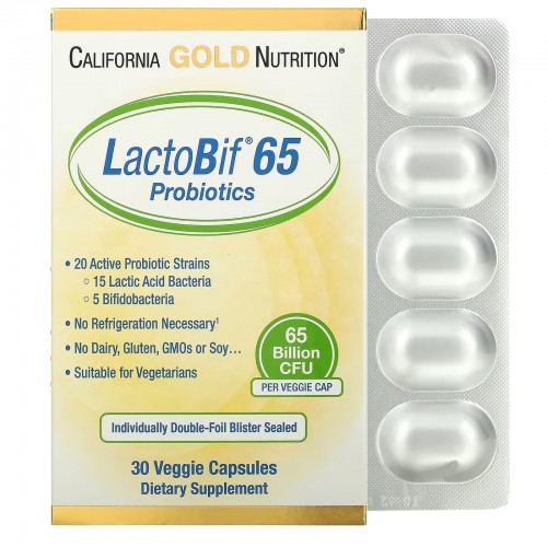 California Gold Nutrition, LactoBif, пробиотики, 65 млрд КОЕ, 30 вегетарианских капсул California Gold Nutrition, LactoBif, пробиотики, 65 млрд КОЕ, 30 вегетарианских капсул